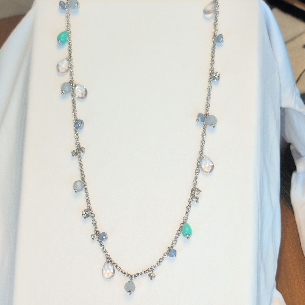 LOFT Silvertone Blue Beaded Necklace